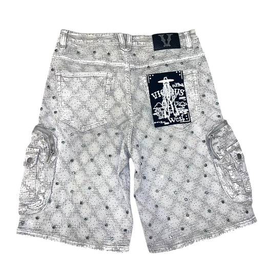 Vicious Shorts - Crystal Long Fit Cargo Denim Shorts - Pure White - VC950