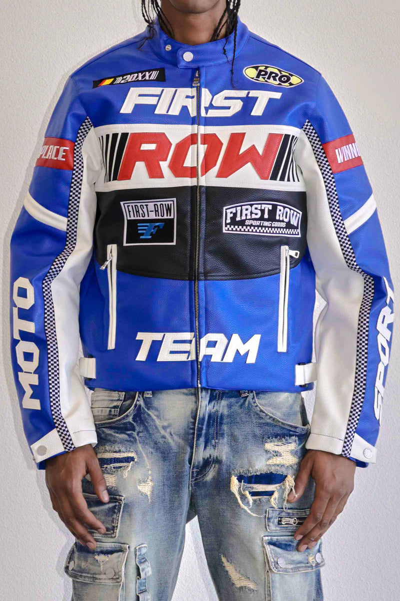 CONTRAST MOTOR RACING LEATHER JACKET blue – Hustle Gear | Men's ...