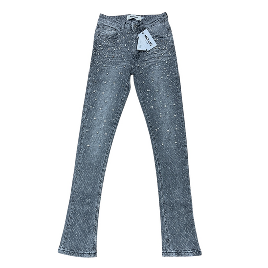 Mind Games Blinged Out Stacked Jeans -gray