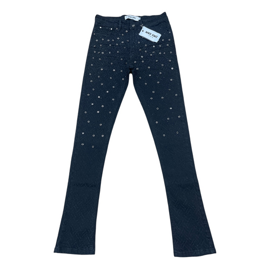 Mind Games Blinged Out Stacked Jeans - Black