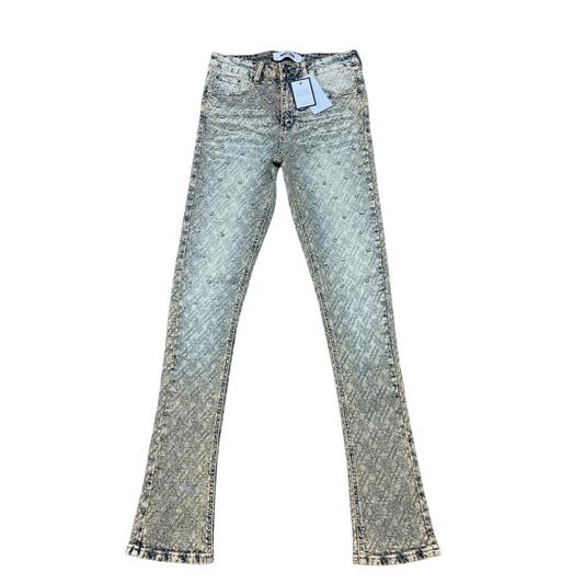 Mind Games Blinged Out Stacked Jeans - Vintage Blue