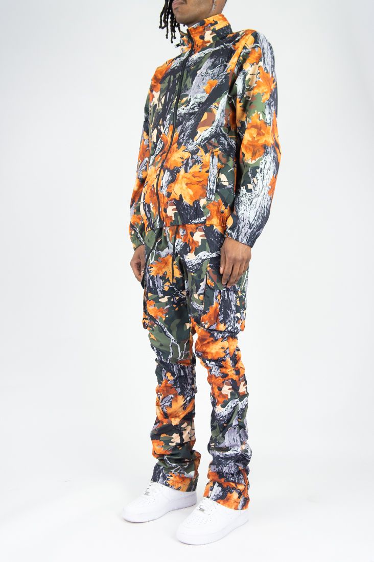 Rebel Minds Camo Nylon Cargo Stacked Jogger Forest