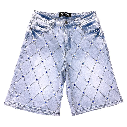 Vicious Denim Men's Embellished denim shorts - light blue
